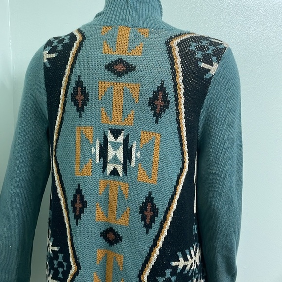 Ecoté Urban Outfitters Blue Intarsia Patterned Shawl Cardigan - Size M - Picture 8 of 12